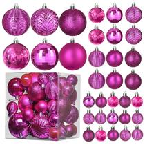 Prextex Enfeites de bola de Natal para decorações de Natal (rosa) 36 pcs Árvore de Natal Shatterproof Ornamentos com laço suspenso para férias, grinalda e decorações de festa (Combo de 6 estilos em 3 tamanhos)