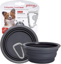 Prima Pet Collapsible Silicone Water Travel Bowl com clipe para cão e gato, alimentador pop-up portátil e durável para alimentação conveniente on-the-go - Tamanho: Pequeno (1,5 Xícaras) Cinza - Prima Pets
