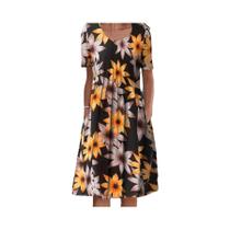 Primavera e verão feminino elegante saia grande em torno do pescoço impresso vestido de manga curta