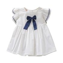 Primavera Verão Meninas Plissado Bowknot Princesa Vestidos Casuais Estilo Coreano 1-6 Anos