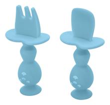 Primeiros Talheres De Silicone Kababy Azul