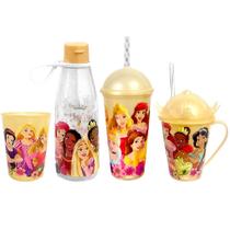 Princesas Disney Copo Caneca Shake e Garrafinha Kit 4 Peças