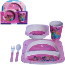 Princesas Kit Refeição Infantil Fibra Bambu E Melamina Bowl + Prato + Copo + Garfo Faca Oficial Disney Bela Ariel Tiana