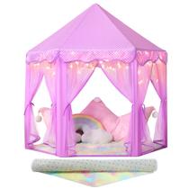 Princess Tent Senodeer Purple com tapete arco-íris e luzes estelares