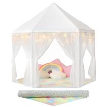 Princess Tent Senodeer White com tapete arco-íris e luzes estelares