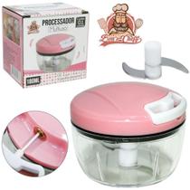 Processador de alimentos manual a corda com 2 laminas de inox rosa 180ml 7x9cm de ø bons cheff