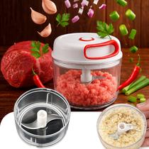 Processador Triturador Fatiador Picador Moedor De Temperos Legumes Frutas Alimentos Alho Cebola Manual 2 Lâminas Aço Inox