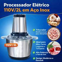Processador Triturador Picador de Alimentos Elétrico 2L Inox 850W Moedor de Carne Legumes e Temperos Multiprocessador Mixer 110V Processador Triturador Picador de Alimentos Elétrico 2L Inox 850W Moedor de Carne Legumes e Temperos Multiprocessador Mixer 110V