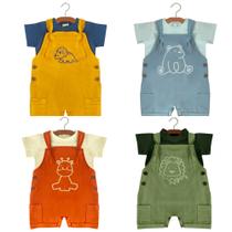 Produto Conjunto Macacão Jardineira Infantil bordada BICHINHOS Menino de Linho e Malha 100% algodão