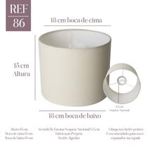 Produto Cúpula Para Abajur luminária 18x15x18cm Redondo Tecido Algodão Soquete nacional Cor bege, branco ou Preto Ref 86