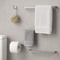 Produto Kit 4 Acessórios Para banheiro Cromado em Metal Porta Toalha banho, Rosto, Porta Higiênico, Gancho