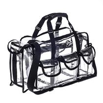 Professional Clear PVC Makeup Kits Organizer Make up Set Bag MUA Bag Carry All Makeup Artist Bag Transparent Vinyl Travel Cosmetic Set Bag com 6 bolsos externos & suporte de tecido