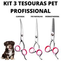 Profissional Kit Com 3 Tesouras Reta Curvada E Desfiadeira!!