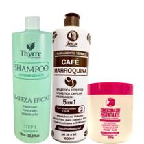 Progressiva Selagem Café Marroquina 1l + Shampoo Antirresíduo Limpeza Thyrre 1l + Pós Quimica 500g