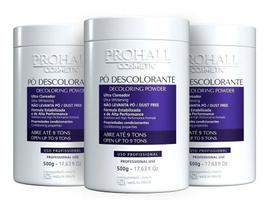 Prohall Kit 3 Descolorante Ultra Clareador Não Levanta Pó 500g