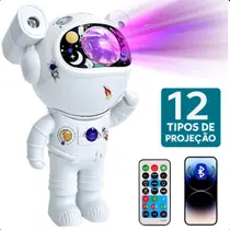 Projetor Astronauta Galáxia Infantil Som Controle Bluetooth