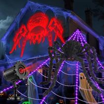 Projetor de Halloween e conjunto de luzes de teia de aranha com aranha gigante
