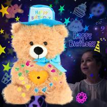 Projetor Plush Teddy Bear Star, luz noturna musical de 30 cm