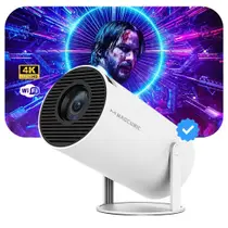 Projetor Portátil inteligente Smart 4K Hy300 Versão atualizada 2025 Android Apps Wifi Bluetooth HDMI, Espelha Celular, 150 polegadas, Videos Full HD