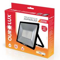 Projetor SuperLed Slim Preto Bivolt de 200 Watts e 6500K - 03269 - OUROLUX Projetor SuperLed Slim Preto Bivolt de 200 Watts e 6500K - 03269 - OUROLUX