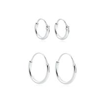 Promoção 2 Brinco Fem. Argola Prata Maciça 925 15mm 8 Mm