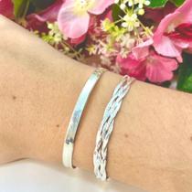 Promoção 2 Pulseira Fem. Prata Maciça 925 Laminada E 3 Fios