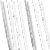 Promoção 7 Pulseiras Prata Maciça 925 Fio Bolinha Elo
