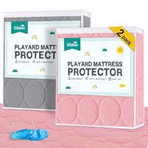 Protector Sheets Pack and Play Waterproof, pacote com 2 unidades Biloban cinza e rosa Protector Sheets Pack and Play Waterproof, pacote com 2 unidades Biloban cinza e rosa