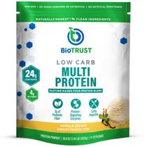Proteína em pó BioTrust com baixo teor de carboidratos, soro de leite e caseína de baunilha 24g