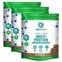 Proteína em pó BioTrust com baixo teor de carboidratos, soro de leite e chocolate com caseína, pacote com 3 unidades
