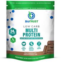 Proteína em pó BioTrust com baixo teor de carboidratos, soro de leite e chocolate com caseína