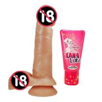 Prótese Maciça Ponto G com Escroto Ventosa Veias Salientes 16 cm X 3,5 cm e Gel Lubrificante