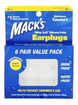 Protetor Auricular Macks Pillow Soft Silicone Putty Earplugs Branco 22db Silicone 6 Pares Com Case Natação Esporte Água Nadador Tampão de Ouvido