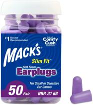 Protetor Auricular Macks Slim Fit Soft Foam Earplugs Roxo 31dB Espuma 50 Pares Pote Viagem Avião Trabalho Estudo Tampão de Ouvido