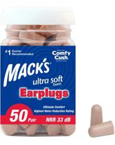 Protetor Auricular Macks Ultra Soft Foam Earplugs Bege 32dB Espuma 50 Pares Pote Viagem Avião Trabalho Estudo Tampão de Ouvido