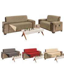 Protetor avulso capa de sofa king grande fixo ou reclinavel de 4 lugares em dupla face + porta objetos assento de 2,40m
