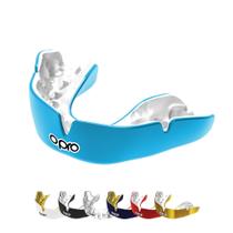 Protetor bucal OPRO Instant, de ajuste personalizado para jovens, azul celeste e branco
