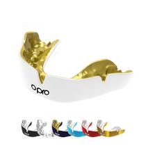 Protetor bucal OPRO Instant, de ajuste personalizado para jovens, branco/dourado