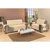 Protetor capa avulsa de sofa padrao fixo ou reclinavel de 3 lugares dupla face matelado + porta objetos largura do assento 1,50m