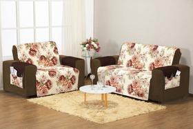 Protetor Capa De Sofa Aquarela Estampado 2 E 3 Lugares - Floral Marrom