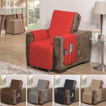 Protetor capa de sofa poltrona de 1 lugar fixa ou reclinavel + dupla face + porta objetos largura assento de 50cm - RG SHOPS