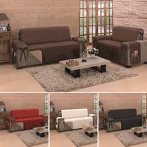 Protetor capa para sofá padrão de 2 lugares em percal 150 fios de algodão em dupla face com acabamento em viés e matelado com porta objetos e laços de Protetor capa para sofá padrão de 2 lugares em percal 150 fios de algodão em dupla face com acabamento em viés e matelado com porta objetos e laços de