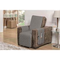 Protetor capa para sofá poltrona de 1 lugar + dupla face + viés e matelado + porta objetos largura assento de 50cm
