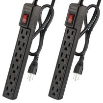 Protetor contra sobretensão Power Strip PLUGTUL, 6 tomadas, pacote com 2 unidades, preto