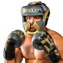 Protetor de Cabeça + Par de Luvas Boxe Muay Thai 12Oz Vollo