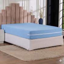 Protetor de Capa de Colchão Azul Cama Box Malha Queen Premium