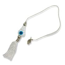 Protetor de Carro Olho Grego Branco Murano- Pompom 2,5 Cm
