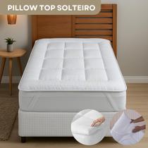 Protetor De Colchão Pillow Top Solteiro Hipoalergênico Percal 400 Fios Toque Suave Macio Resistente E Silencioso