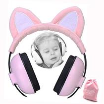 Protetor de ouvido do bebê Muffs por 3 meses a 2+ anos de proteção auditiva de redução de ruído para crianças e crianças com orelha de gato. (Rosa)