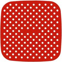 Protetor de Silicone Fritadeira Air Fryer Tapete Silicone Universal Antiaderente 19 CM Quadrado Vermelho